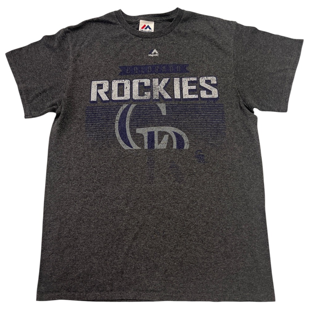 Majestic Colorado Rockies MLB Mens Grey T-Shirt Size Small Graphic Logo Baseball